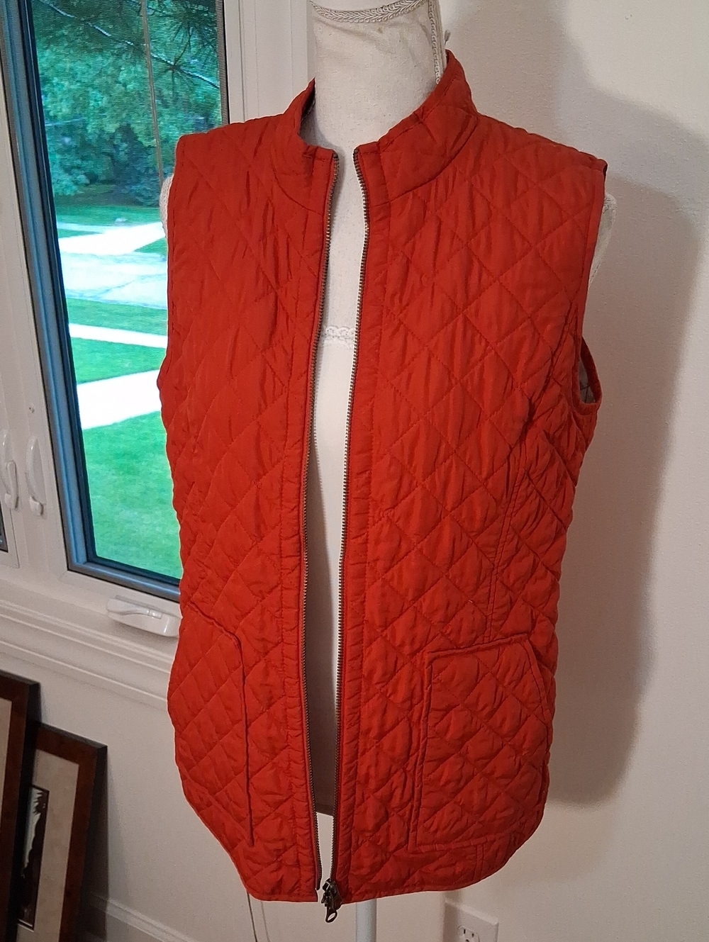 J. Jill Quilted Sleeveless Vest in Red With Tan Interior